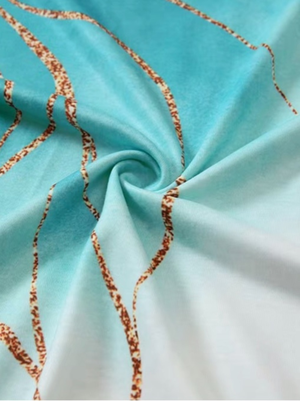 Women's Teal and White Ombre Short Sleeve Top with Gold Leaf Detail - Picture 5 of 6
